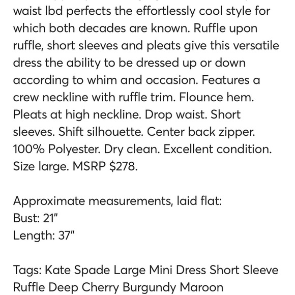 NWT Kate Spade Ruffle Shift Dress Medium in color “Ma Cherie” “My love” - Picture 12 of 12